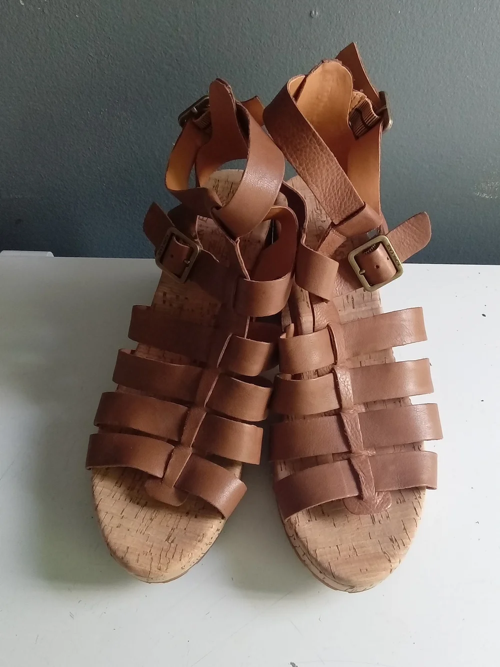 Kork-Ease Myrna 2.0 Brown Leather Gladiator‎ Wedge Sandals Platform Strappy 10